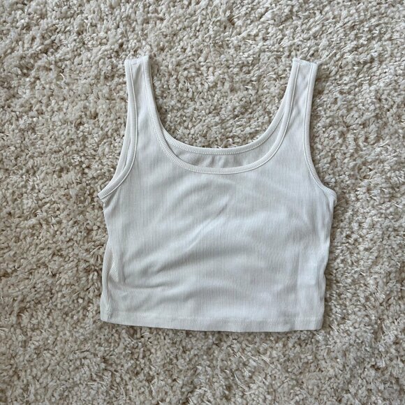 Womens Stretch Scoop Neck Sleeveless Rib Cropped Pullover Tank Top White Medium - Picture 1 of 4